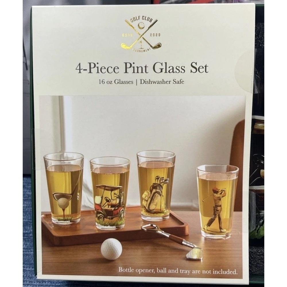 New Golf Club 4-Piece Pint Golf Themed Glass Set 16.oz Glasses